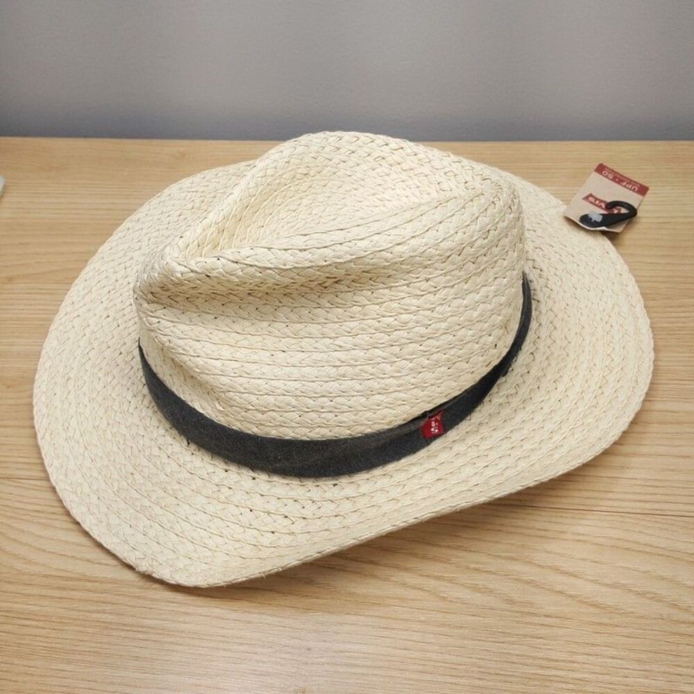 LEVI'S Mens Small Medium Straw Panama Hat Logo